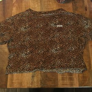 PINK raw hem super soft leopard crop top T
